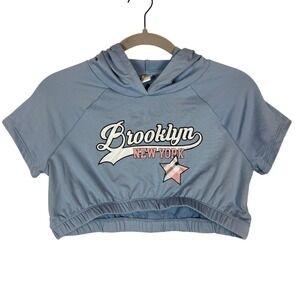 Sweet Butterfly Hoodie Girls 14-16 Blue Brooklyn New York Graphic Crop Top